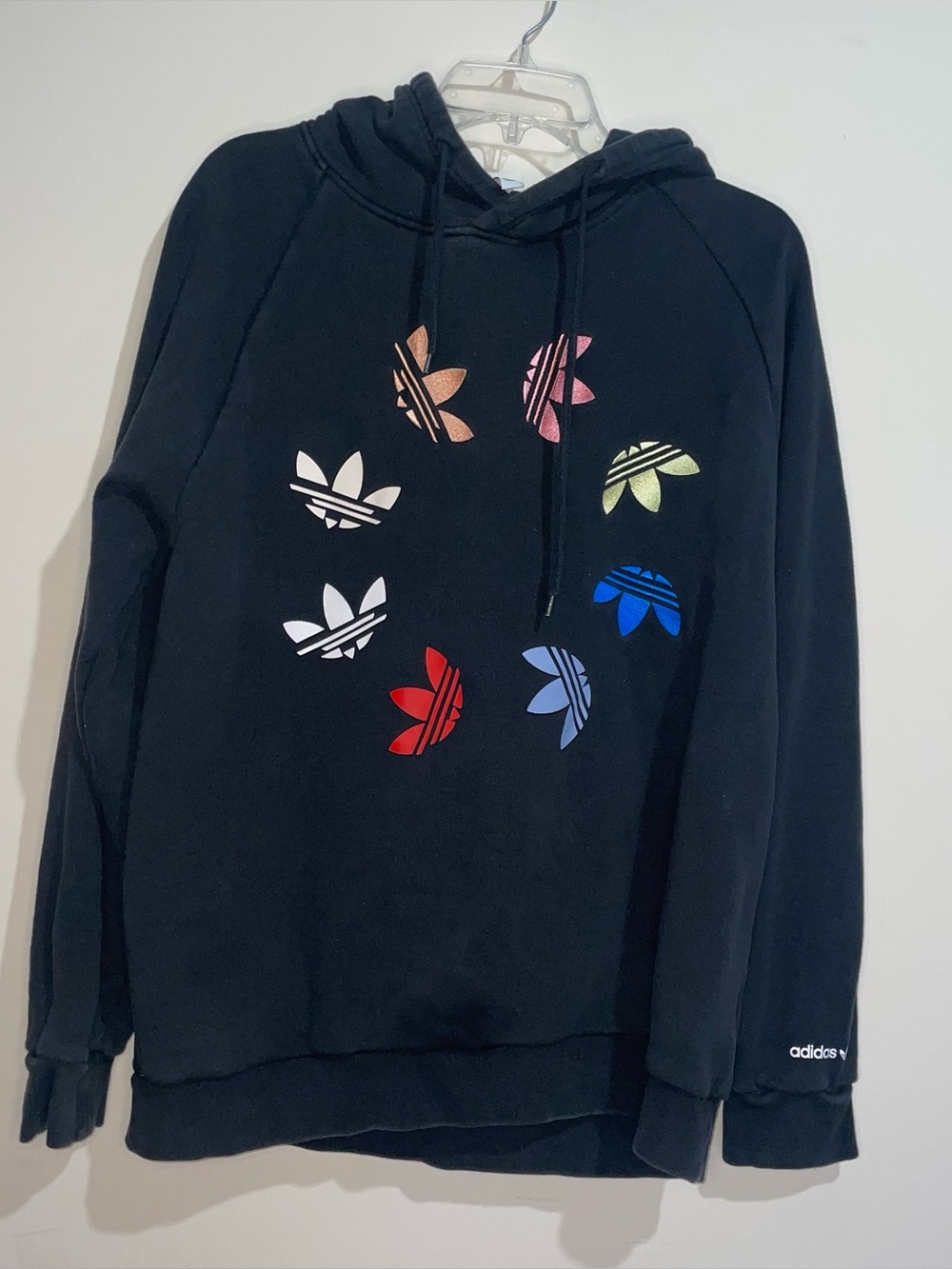 Adidas Multicolored Embroidered And Graphic Logo Black L Hooded Sweatshirt